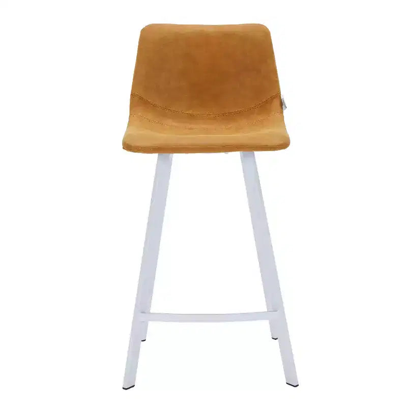 Tabouret de bar en cuir Elland de LeisureMod – Tabouret moderne de hauteur comptoir avec pieds en acier inoxydable blanc pour îlot de cuisine ou bar à domicile, lot de 2