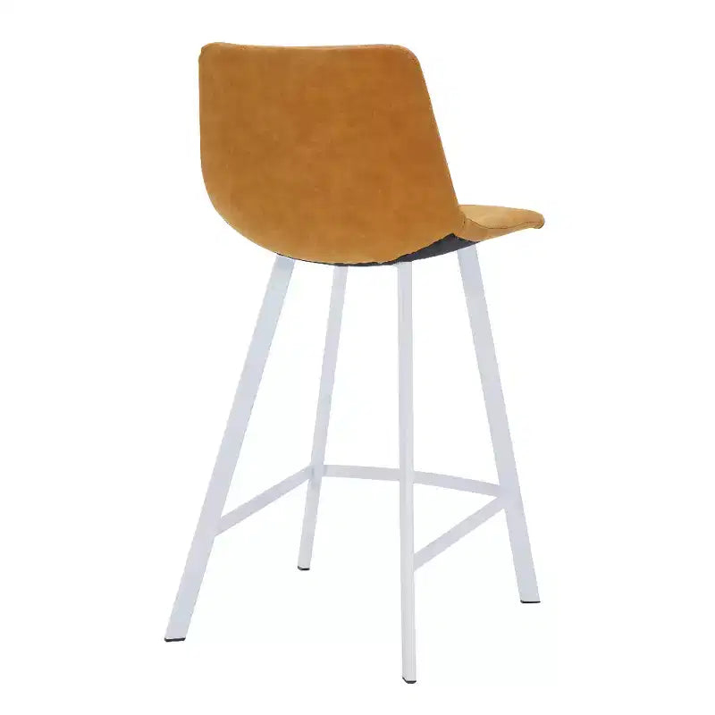 Tabouret de bar en cuir Elland de LeisureMod – Tabouret moderne de hauteur comptoir avec pieds en acier inoxydable blanc pour îlot de cuisine ou bar à domicile, lot de 2