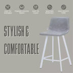 Tabouret de bar en cuir Elland de LeisureMod – Tabouret moderne de hauteur comptoir avec pieds en acier inoxydable blanc pour îlot de cuisine ou bar à domicile, lot de 2