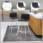 Tabouret de bar en cuir Elland de LeisureMod – Tabouret moderne de hauteur comptoir avec pieds en acier inoxydable blanc pour îlot de cuisine ou bar à domicile, lot de 2