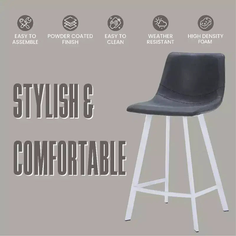 Tabouret de bar en cuir Elland de LeisureMod – Tabouret moderne de hauteur comptoir avec pieds en acier inoxydable blanc pour îlot de cuisine ou bar à domicile, lot de 2