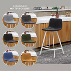Tabouret de bar en cuir Elland de LeisureMod – Tabouret moderne de hauteur comptoir avec pieds en acier inoxydable blanc pour îlot de cuisine ou bar à domicile, lot de 2