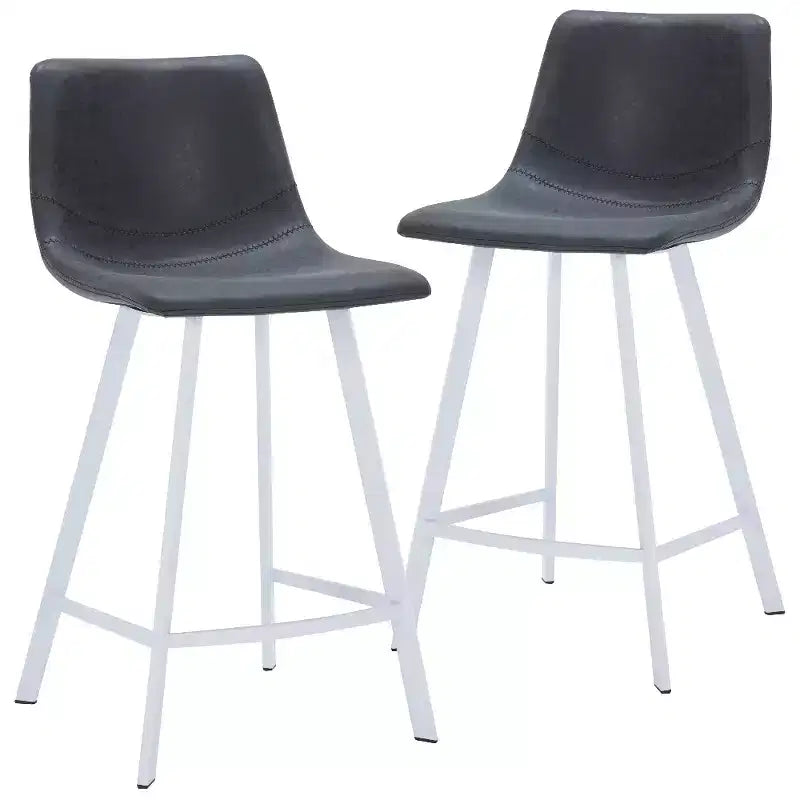 LeisureMod Elland Leather Bar Stool  Modern Counter Height Stool with White Stainless Steel Legs for Kitchen Island or Home Bar Set of 2