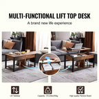 Table basse relevable VEVOR, table basse rectangulaire de 106 cm avec poches de rangement supplémentaires, table basse escamotable pour salon, marron