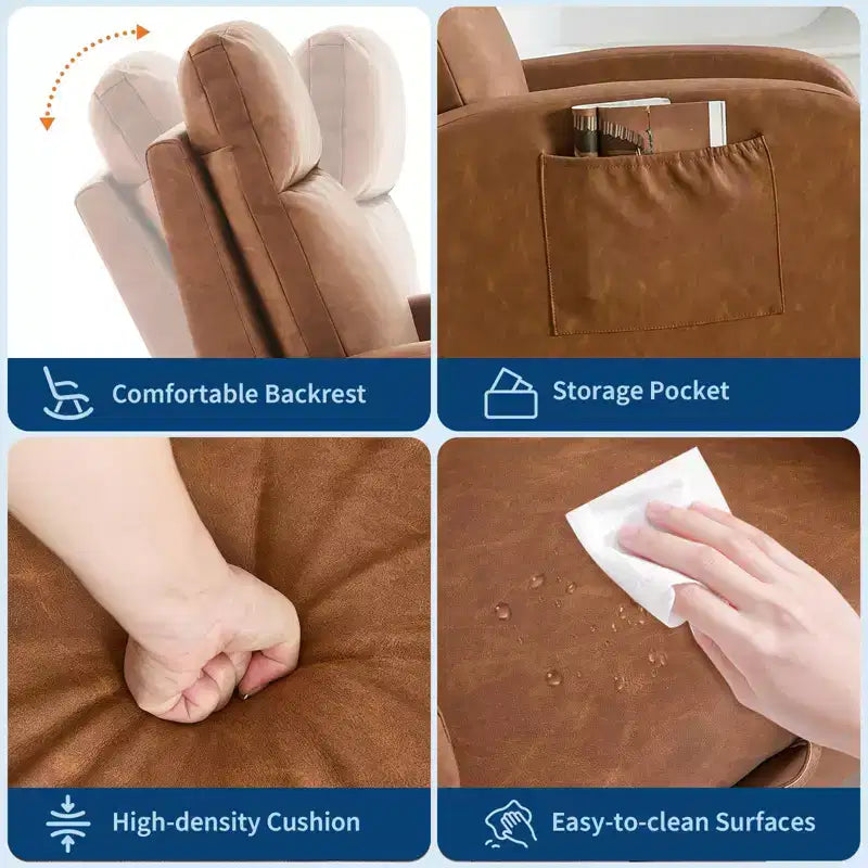 Fauteuil à bascule pour chambre de bébé avec repose-pieds, fauteuil inclinable avec dossier haut et pieds en bois et poche latérale pour salon, chambre, gris