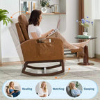 Fauteuil à bascule pour chambre de bébé avec repose-pieds, fauteuil inclinable avec dossier haut et pieds en bois et poche latérale pour salon, chambre, gris