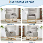 Fauteuil à bascule pour chambre de bébé avec repose-pieds, fauteuil inclinable avec dossier haut et pieds en bois et poche latérale pour salon, chambre, gris