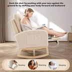 Fauteuil à bascule pour chambre de bébé avec repose-pieds, fauteuil inclinable avec dossier haut et pieds en bois et poche latérale pour salon, chambre, gris