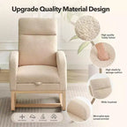 Fauteuil à bascule pour chambre de bébé avec repose-pieds, fauteuil inclinable avec dossier haut et pieds en bois et poche latérale pour salon, chambre, gris