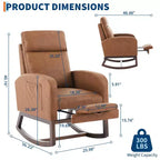 Fauteuil à bascule pour chambre de bébé avec repose-pieds, fauteuil inclinable avec dossier haut et pieds en bois et poche latérale pour salon, chambre, gris