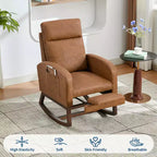 Fauteuil à bascule pour chambre de bébé avec repose-pieds, fauteuil inclinable avec dossier haut et pieds en bois et poche latérale pour salon, chambre, gris
