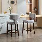 CLIHOME Lot de 2 tabourets de bar mi-siècle hauteur comptoir, chaises d'appoint de cuisine rembourrées en tissu lin de style campagnard avec dossier incurvé