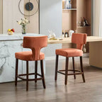 CLIHOME Lot de 2 tabourets de bar mi-siècle hauteur comptoir, chaises d'appoint de cuisine rembourrées en tissu lin de style campagnard avec dossier incurvé