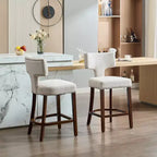 CLIHOME Set of 2 Mid Century Counter Height Bar Stools, Farmhouse Linen Fabric Upholstered Kitchen Accent Chair Curved Backrest