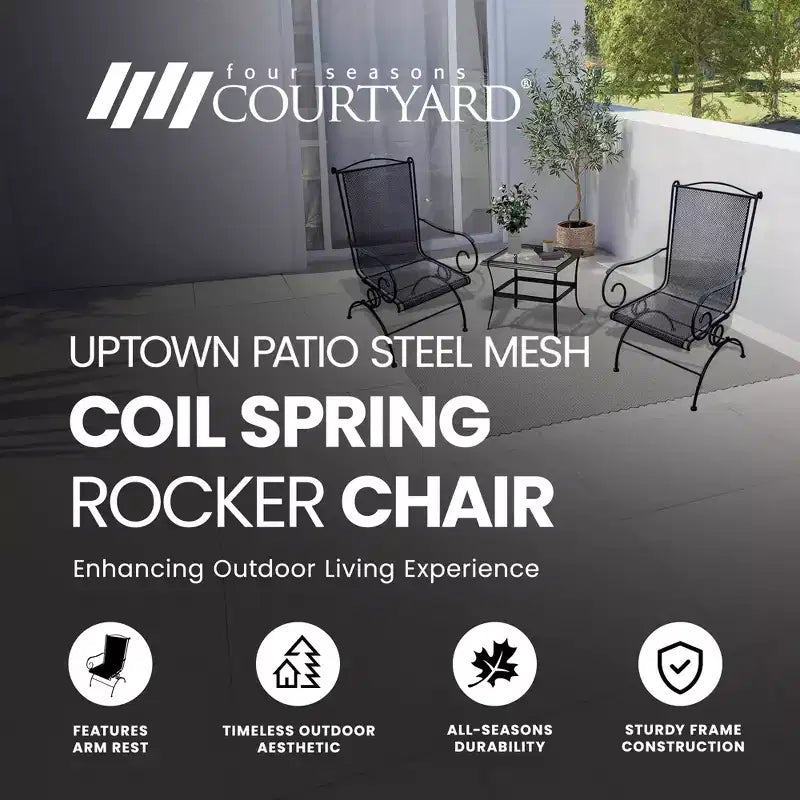 Fauteuils pivotants inclinables de jardin modernes d'extérieur en maille d'acier de la marque Four Seasons Courtyard Uptown, lot de 2, couleur noire