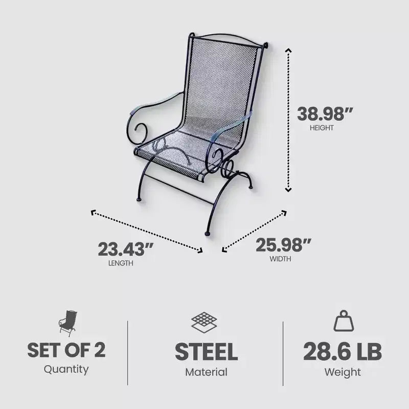 Fauteuils pivotants inclinables de jardin modernes d'extérieur en maille d'acier de la marque Four Seasons Courtyard Uptown, lot de 2, couleur noire