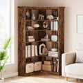 72 L-Shaped Corner Bookshelf, 5 Tier Wooden Bookcase with Baffles, Freestanding Open Display Rack, Modern Corner Shelf