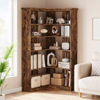 72 L-Shaped Corner Bookshelf, 5 Tier Wooden Bookcase with Baffles, Freestanding Open Display Rack, Modern Corner Shelf