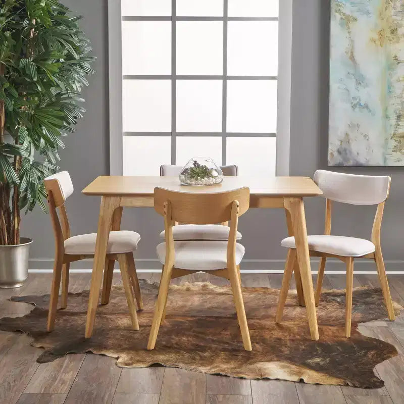 Ensemble de salle à manger 5 pièces GDFStudio Leora, de style moderne du milieu du siècle, en bois et tissu