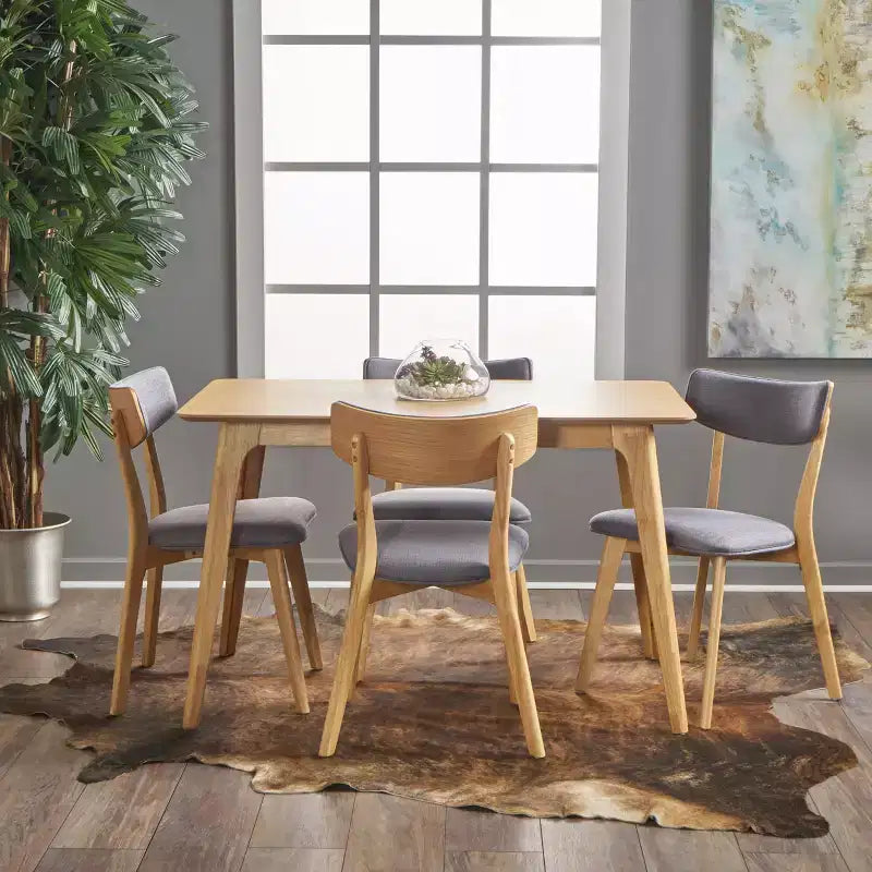Ensemble de salle à manger 5 pièces GDFStudio Leora, de style moderne du milieu du siècle, en bois et tissu