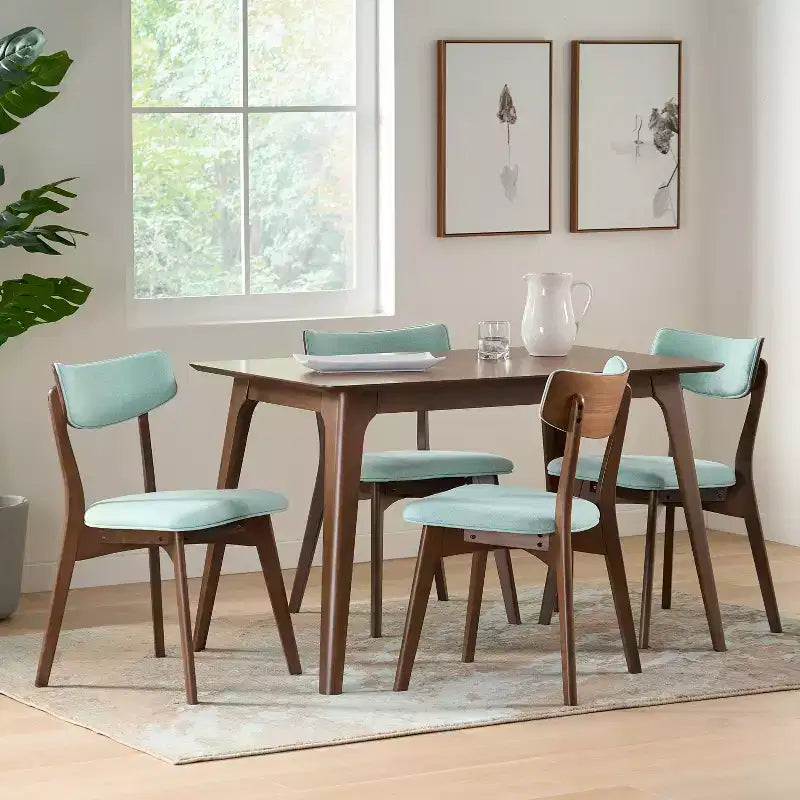 Ensemble de salle à manger 5 pièces GDFStudio Leora, de style moderne du milieu du siècle, en bois et tissu