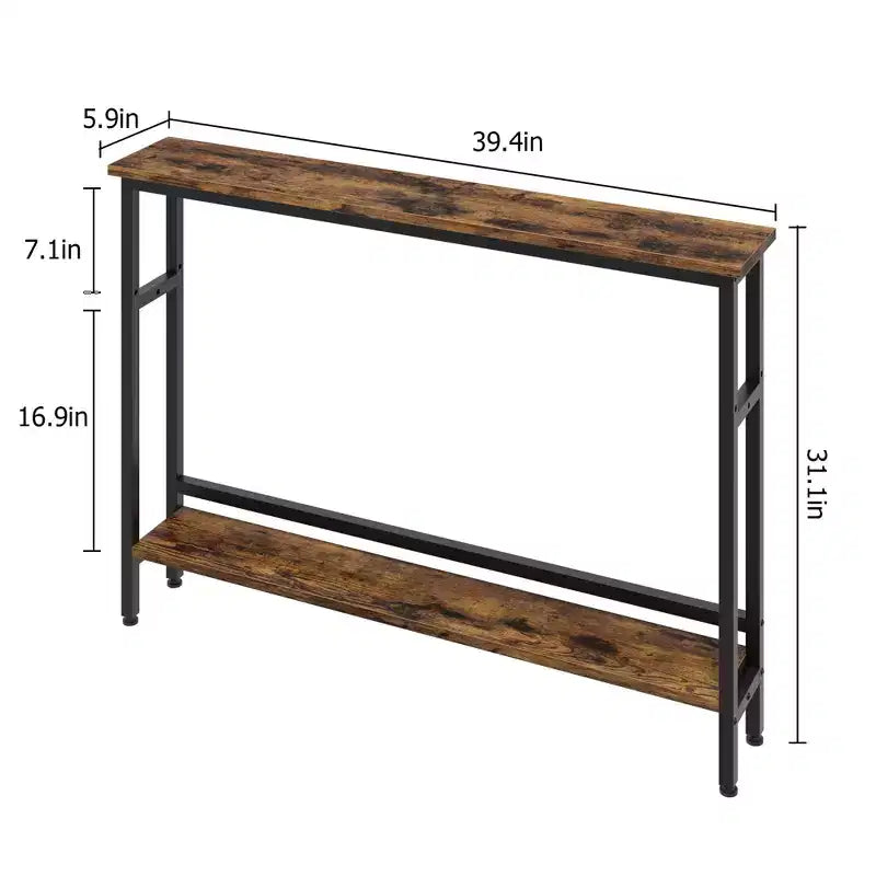 Console étroite, table d'entrée fine de 15 cm, consoles à 2 niveaux pour l'entrée, table de canapé industrielle mince avec étagère réglable, table derrière le canapé