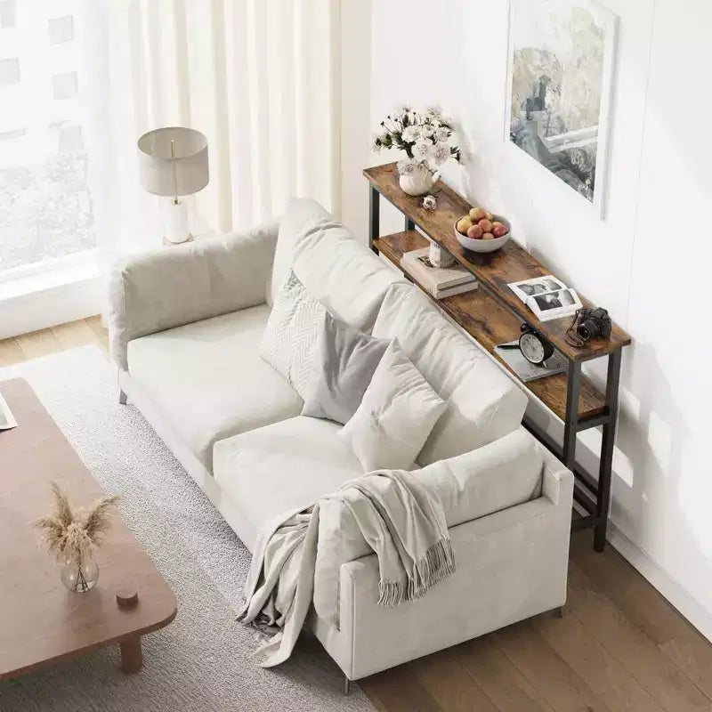 Console étroite, table d'entrée fine de 15 cm, consoles à 2 niveaux pour l'entrée, table de canapé industrielle mince avec étagère réglable, table derrière le canapé