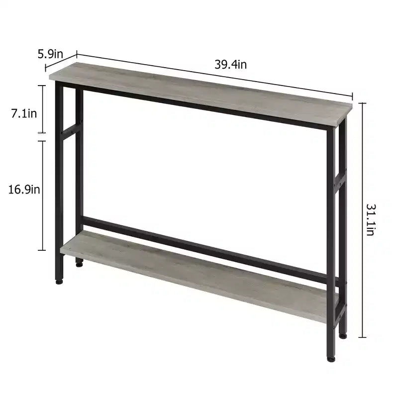 Console étroite, table d'entrée fine de 15 cm, consoles à 2 niveaux pour l'entrée, table de canapé industrielle mince avec étagère réglable, table derrière le canapé