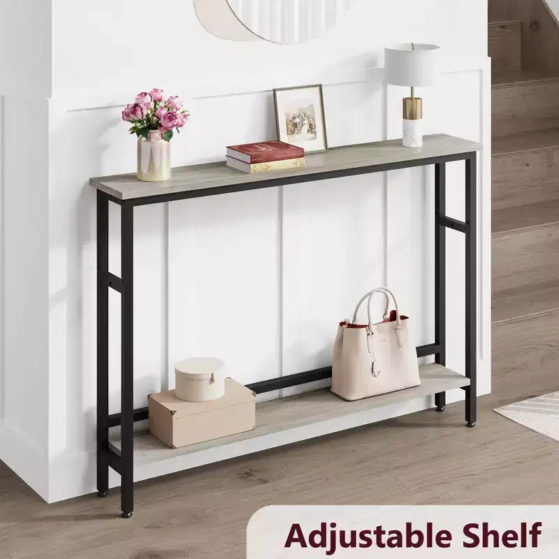 Console étroite, table d'entrée fine de 15 cm, consoles à 2 niveaux pour l'entrée, table de canapé industrielle mince avec étagère réglable, table derrière le canapé