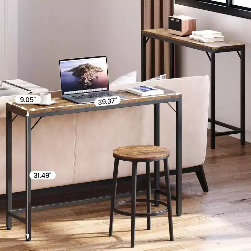 Console étroite, table d'entrée fine de 15 cm, consoles à 2 niveaux pour l'entrée, table de canapé industrielle mince avec étagère réglable, table derrière le canapé