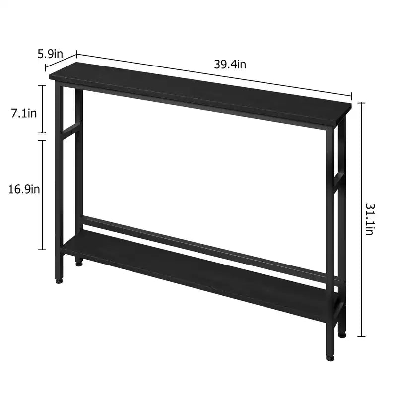 Console étroite, table d'entrée fine de 15 cm, consoles à 2 niveaux pour l'entrée, table de canapé industrielle mince avec étagère réglable, table derrière le canapé