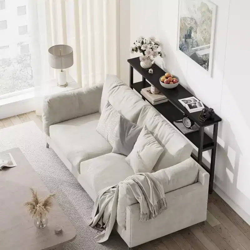 Console étroite, table d'entrée fine de 15 cm, consoles à 2 niveaux pour l'entrée, table de canapé industrielle mince avec étagère réglable, table derrière le canapé