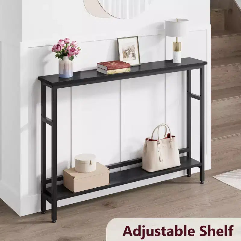 Console étroite, table d'entrée fine de 15 cm, consoles à 2 niveaux pour l'entrée, table de canapé industrielle mince avec étagère réglable, table derrière le canapé