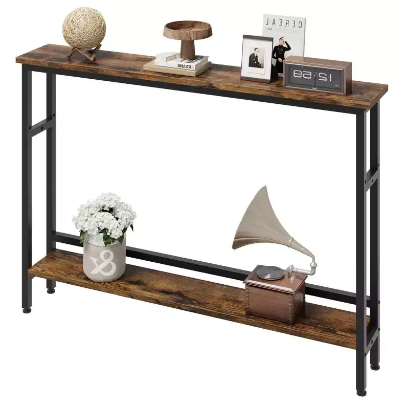 Console étroite, table d'entrée fine de 15 cm, consoles à 2 niveaux pour l'entrée, table de canapé industrielle mince avec étagère réglable, table derrière le canapé
