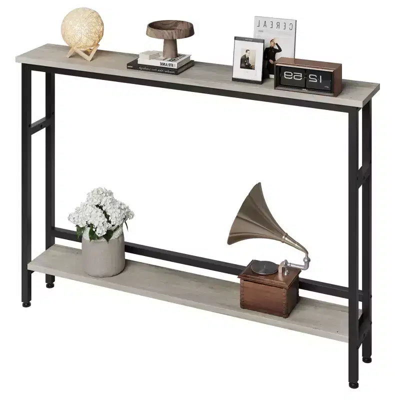 Console étroite, table d'entrée fine de 15 cm, consoles à 2 niveaux pour l'entrée, table de canapé industrielle mince avec étagère réglable, table derrière le canapé