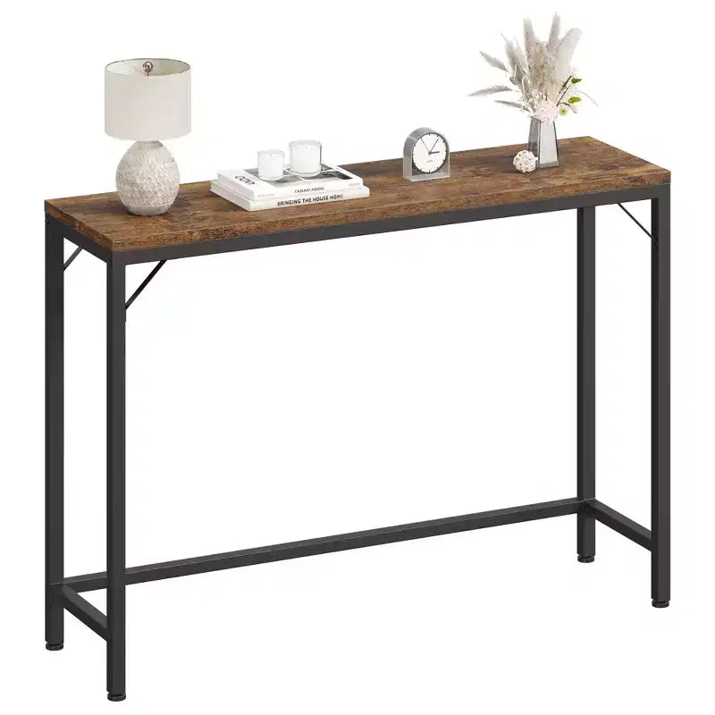 Console étroite, table d'entrée fine de 15 cm, consoles à 2 niveaux pour l'entrée, table de canapé industrielle mince avec étagère réglable, table derrière le canapé