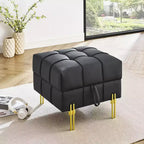 TUYOHW 22 Inches Anti-scratch Leather Storage Ottoman, Pet Friendly Entryway Bench with Golden Stainless Steel Legs, Black