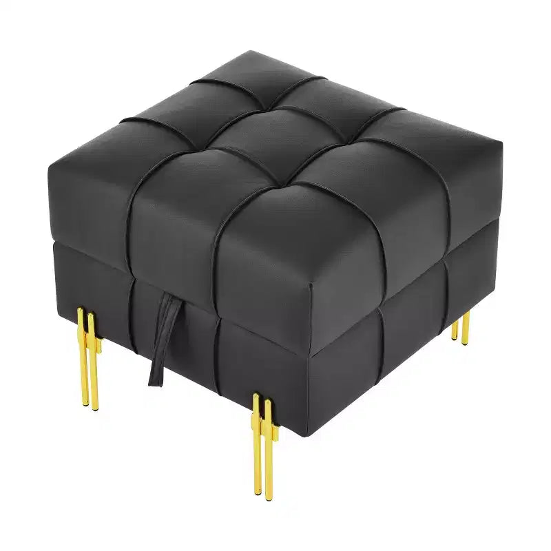 TUYOHW Pouf de rangement en cuir anti-rayures de 56 cm, banc d'entrée adapté aux animaux avec pieds en acier inoxydable doré, noir