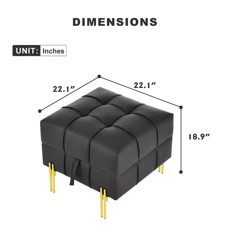 TUYOHW Pouf de rangement en cuir anti-rayures de 56 cm, banc d'entrée adapté aux animaux avec pieds en acier inoxydable doré, noir
