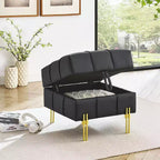 TUYOHW Pouf de rangement en cuir anti-rayures de 56 cm, banc d'entrée adapté aux animaux avec pieds en acier inoxydable doré, noir