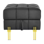 TUYOHW Pouf de rangement en cuir anti-rayures de 56 cm, banc d'entrée adapté aux animaux avec pieds en acier inoxydable doré, noir