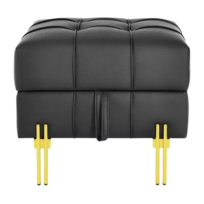 TUYOHW Pouf de rangement en cuir anti-rayures de 56 cm, banc d'entrée adapté aux animaux avec pieds en acier inoxydable doré, noir