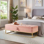 TUYOHW Metal Base with Storage Velvet Bench, Bed Bench for Living Room, Pink