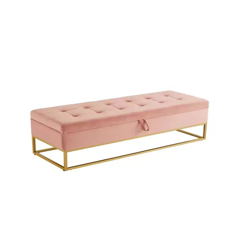 Banc de lit en velours TUYOHW avec base en métal et rangement, pour salon, rose
