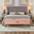 Banc de lit en velours TUYOHW avec base en métal et rangement, pour salon, rose