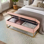 Banc de lit en velours TUYOHW avec base en métal et rangement, pour salon, rose