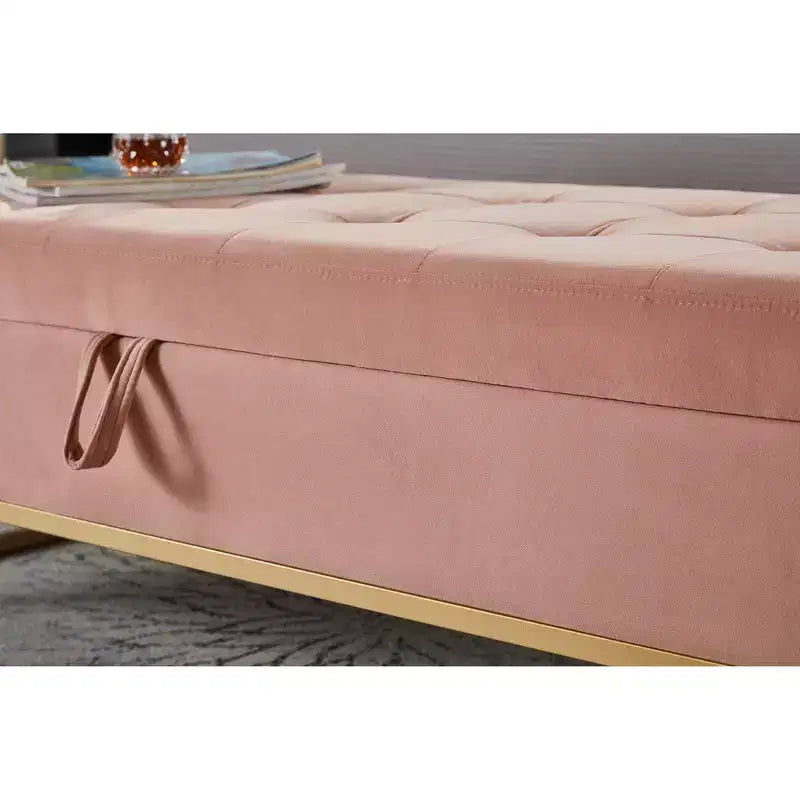 Banc de lit en velours TUYOHW avec base en métal et rangement, pour salon, rose