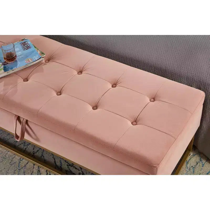 Banc de lit en velours TUYOHW avec base en métal et rangement, pour salon, rose