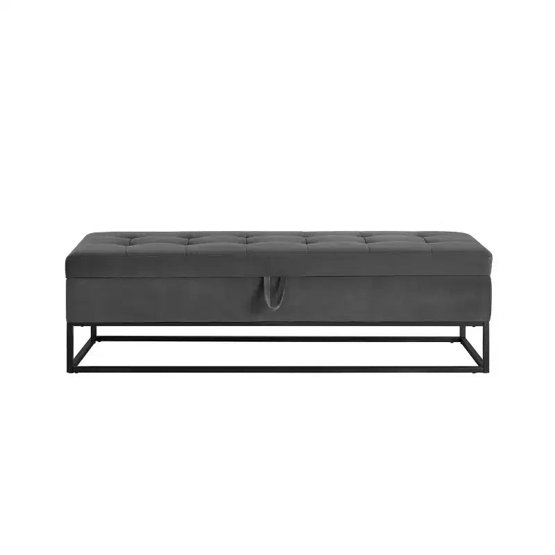 Banc de lit en velours TUYOHW avec base en métal et rangement, pour salon, gris
