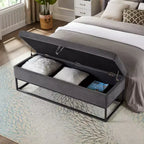 Banc de lit en velours TUYOHW avec base en métal et rangement, pour salon, gris